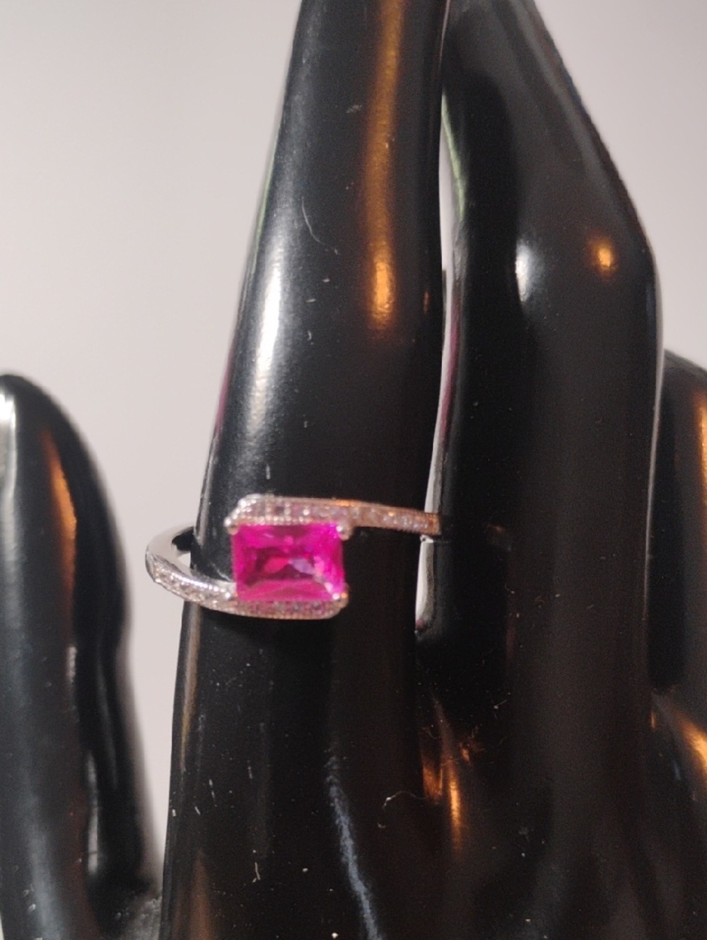 Pink Stone Silver-Tone Open Band Ring
